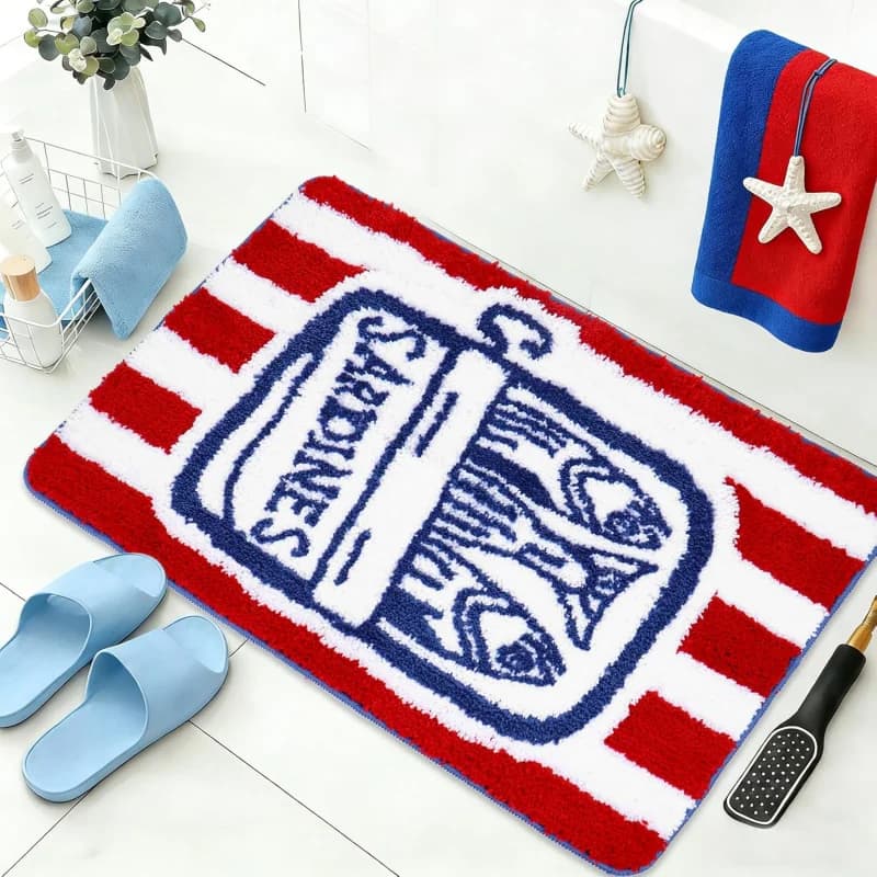 Tappetino da bagno VIKAMA Trendy a forma di scatola di sardine, antiscivolo, resistente allo sbiadimento, decorativo, per bagno e doccia, decorazione per la casa