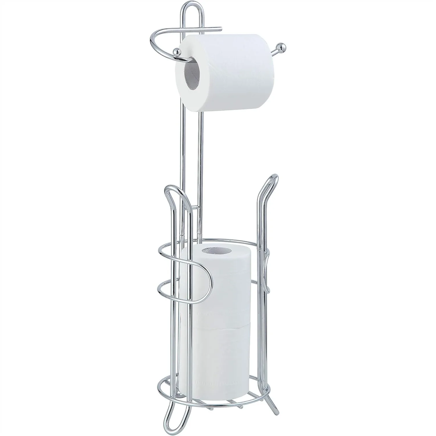 Portarotolo da terra con contenitore, contiene 3 rotoli di ricambio, in acciaio cromato resistente, organizer salvaspazio per il bagno