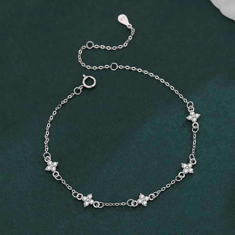 Bracciale con Ciondolo Geometrico in Argento Sterling 925 per Donne, Elegante Bracciale con Fiore in Zircone Lucido, Gioielli per Uso Quotidiano e Feste, Idee Regalo