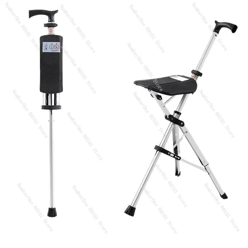 Sedia Pieghevole Leggera per Anziani, Bastone da Passeggio Portatile con Apertura a un Clic, Sgabello per Escursionismo e Trekking, Sedia Antiscivolo