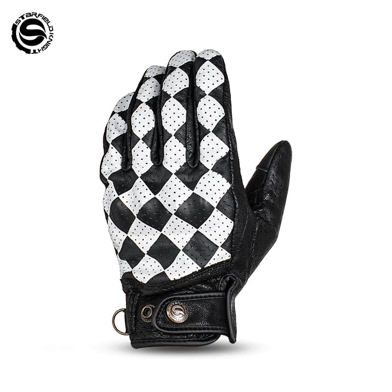 Star Field Knight Black&White Motorcycle Gloves Newest Summer Breathable Real Goat Leather Non-slip Wear-resistant Riding Gears