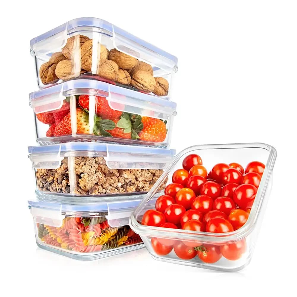 Set di contenitori in vetro da 10 pezzi NutriChef – Preparazione dei pasti ermetica e senza BPA con coperchi di sfiato - Blu