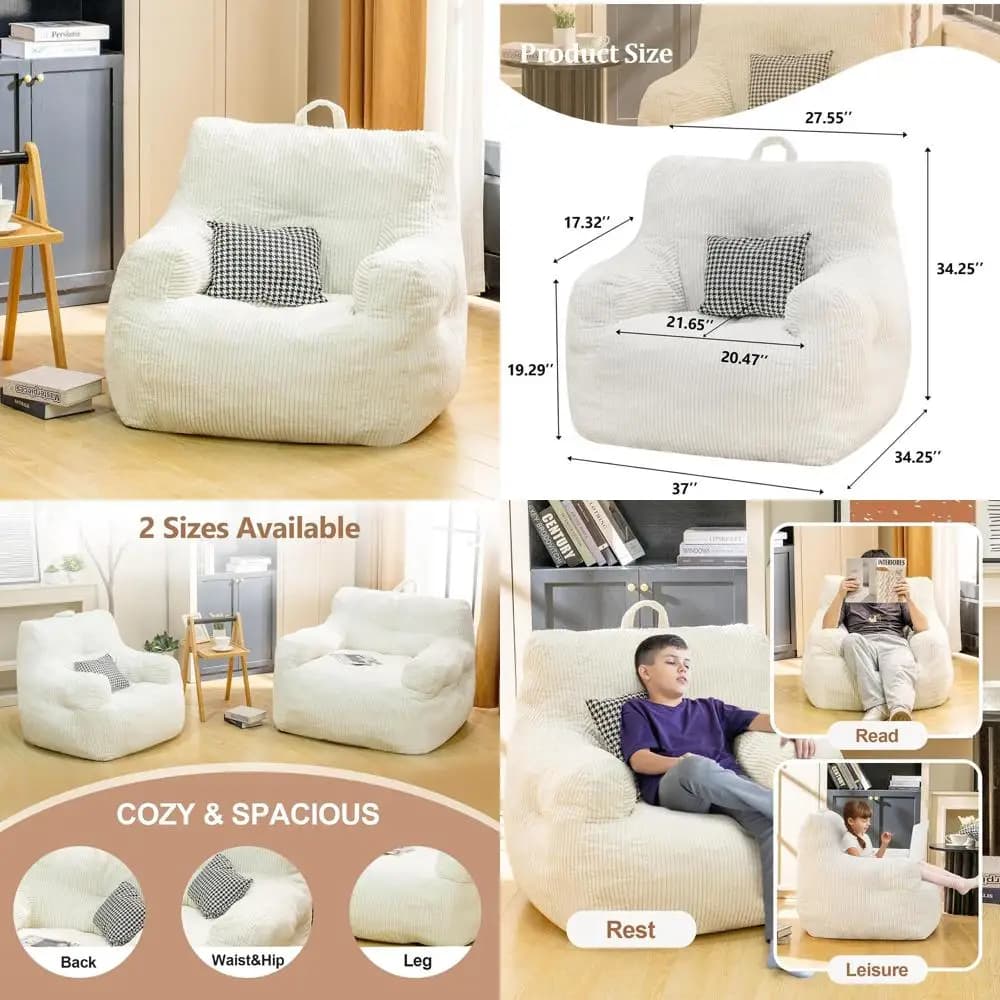Large Comfortable Bean Bag Chair for Adults - Perfect for Reading and Gaming in Beige
