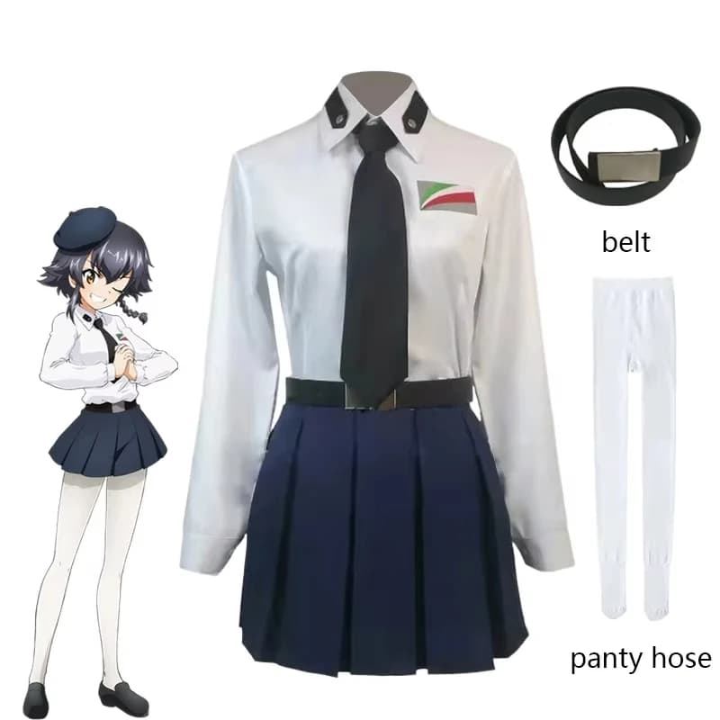 Anime GIRLS and PANZER Anzio High School Anchovy Carpaccio Pepperoni Cosplay Woman Pleated skirt Uniform dress school