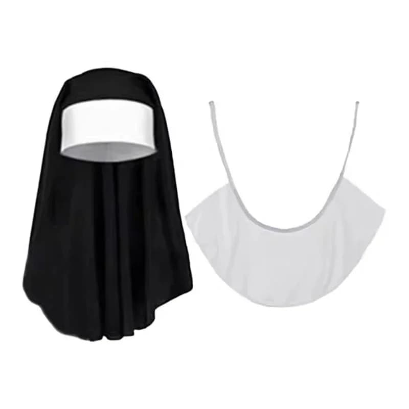 Set Costume da Suora, Cappello da Suora, Collana con Ciondolo a Forma di Colletto, Calze Lunghe per Halloween, Cosplay, Feste a Tema Carnevale