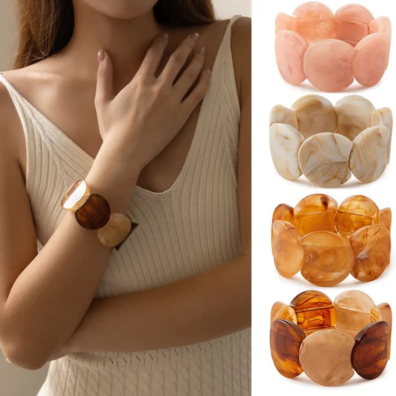 Vintage Smudging Amber Bangle Geometric Wide Chunky Bracelets for Women Men Personality Acrylic Bracelet Hand Jewelry