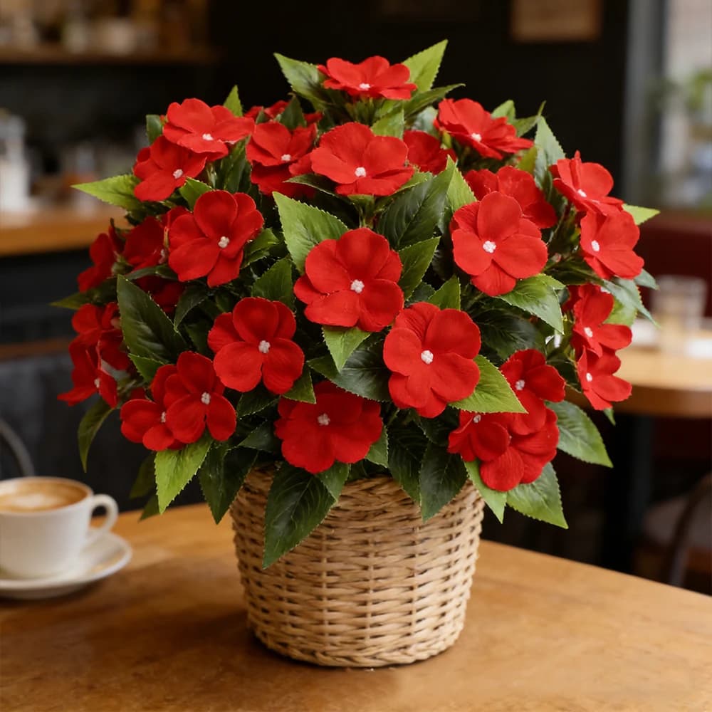 Piante artificiali di balsamo da 35 cm, fiori di orchidea finti, ortensie finte, foglie di plastica per decorazioni domestiche, giardini, recinzioni, matrimoni.