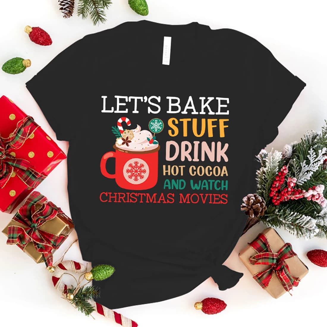 Cake Is Stuff Bevi il cacao caldo e guarda film di Natale Stampa T-shirt Fan Estate Casual T-shirt a maniche corte T-shirt allentata carina