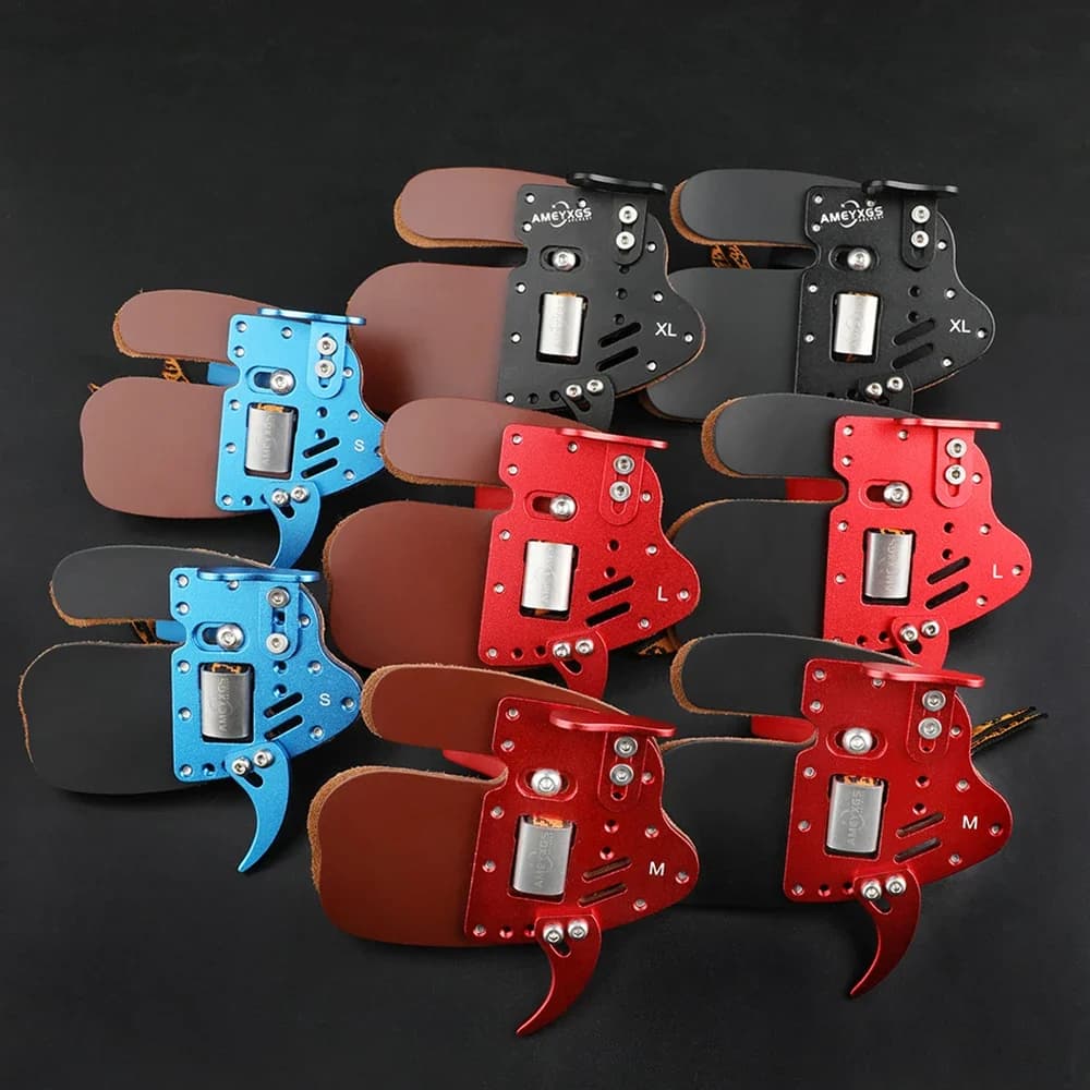 AMEYXGS Archery Finger Tab lega di alluminio + pelle bovina S/M/L/XL protezione per le dita Pad di protezione per arco freccia tiro caccia Protector