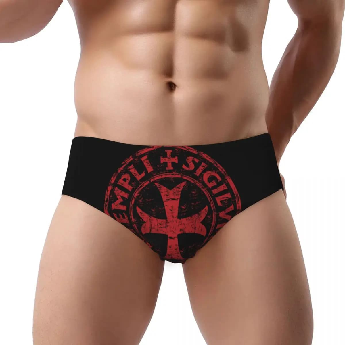 Personalizzato Cavaliere Templario Sigillo Croce Guerriero Medievale Deus Vult Slip da Uomo Mutandine da Uomo Biancheria Intima Elasticizzata Mutande