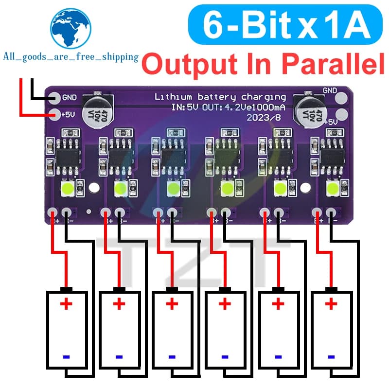 1/5PCS 6in1 Charging Module PCB Circuit Board Charger Array 5V Input for 18650 4.2V Lithium Battery Accessories