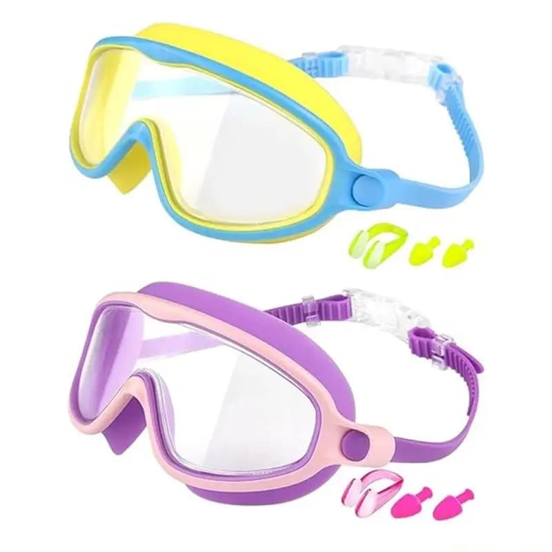 31BE 2 waterproof swimming glasses with wide view and ear plugs with kids nose clip
