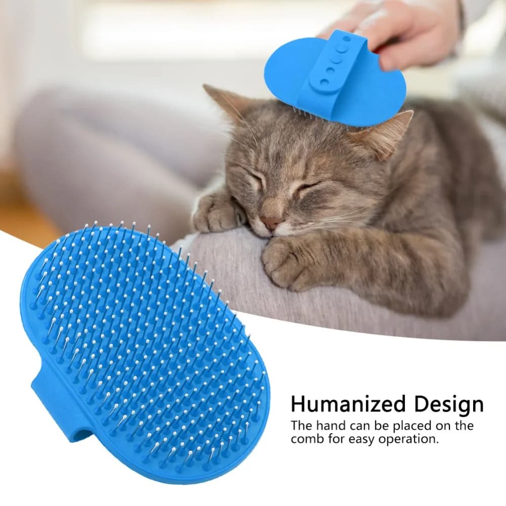Metal Pin Pet Bath Brush Non Slip Grip Rounded Pin Tip Pet Massage Scrubber Compact Head Water Proof Cat Grooming Brush