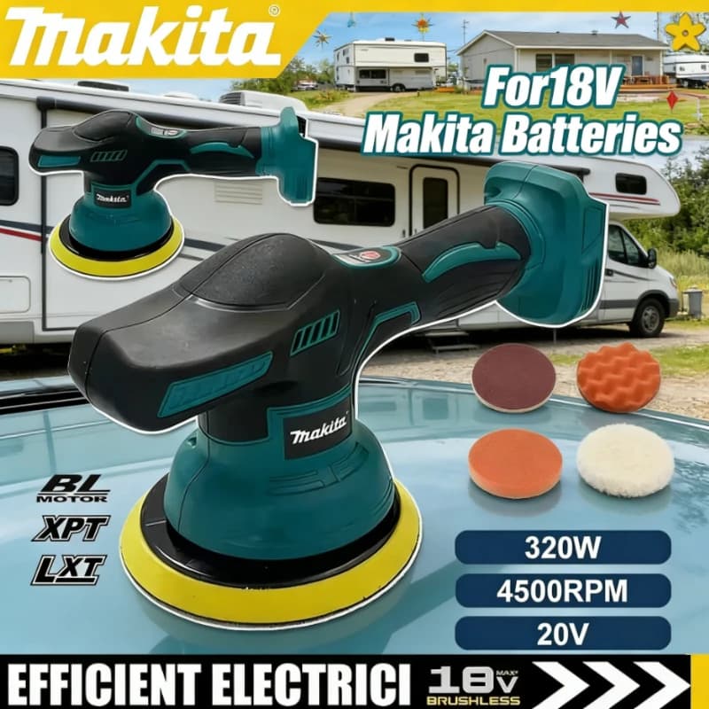 Lucidatrice per auto senza fili Makita con display digitale, 8 velocità, lucidatrice elettrica per auto, macchina per lucidatura e ceratura per batteria Makita