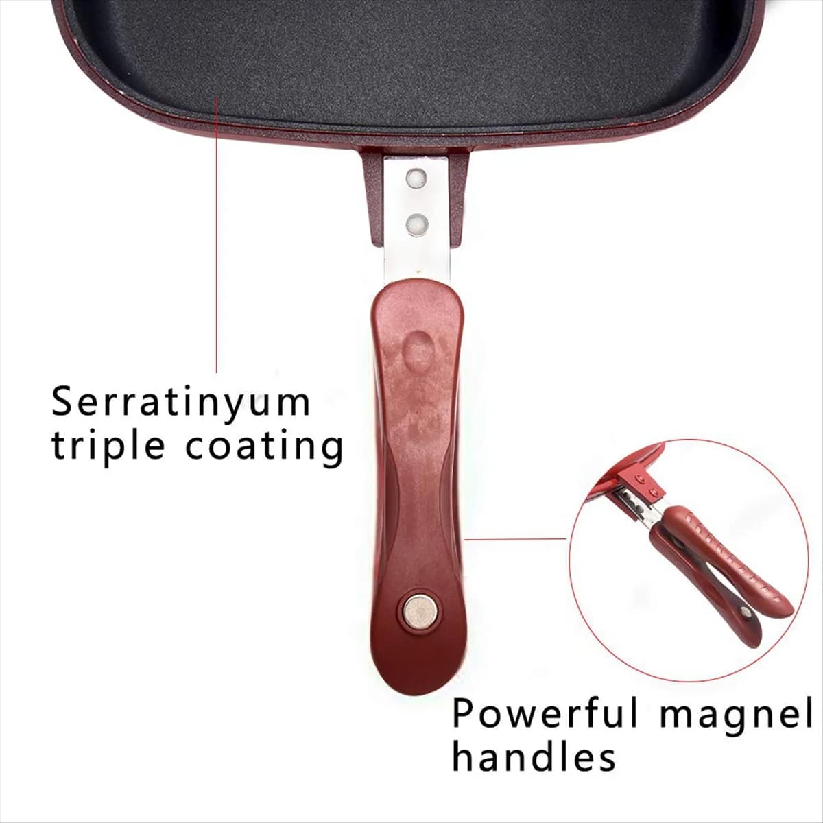 Double-sided square pan, non-stick frying pan, pancake, camping bench for indoor and outdoor 28 cm