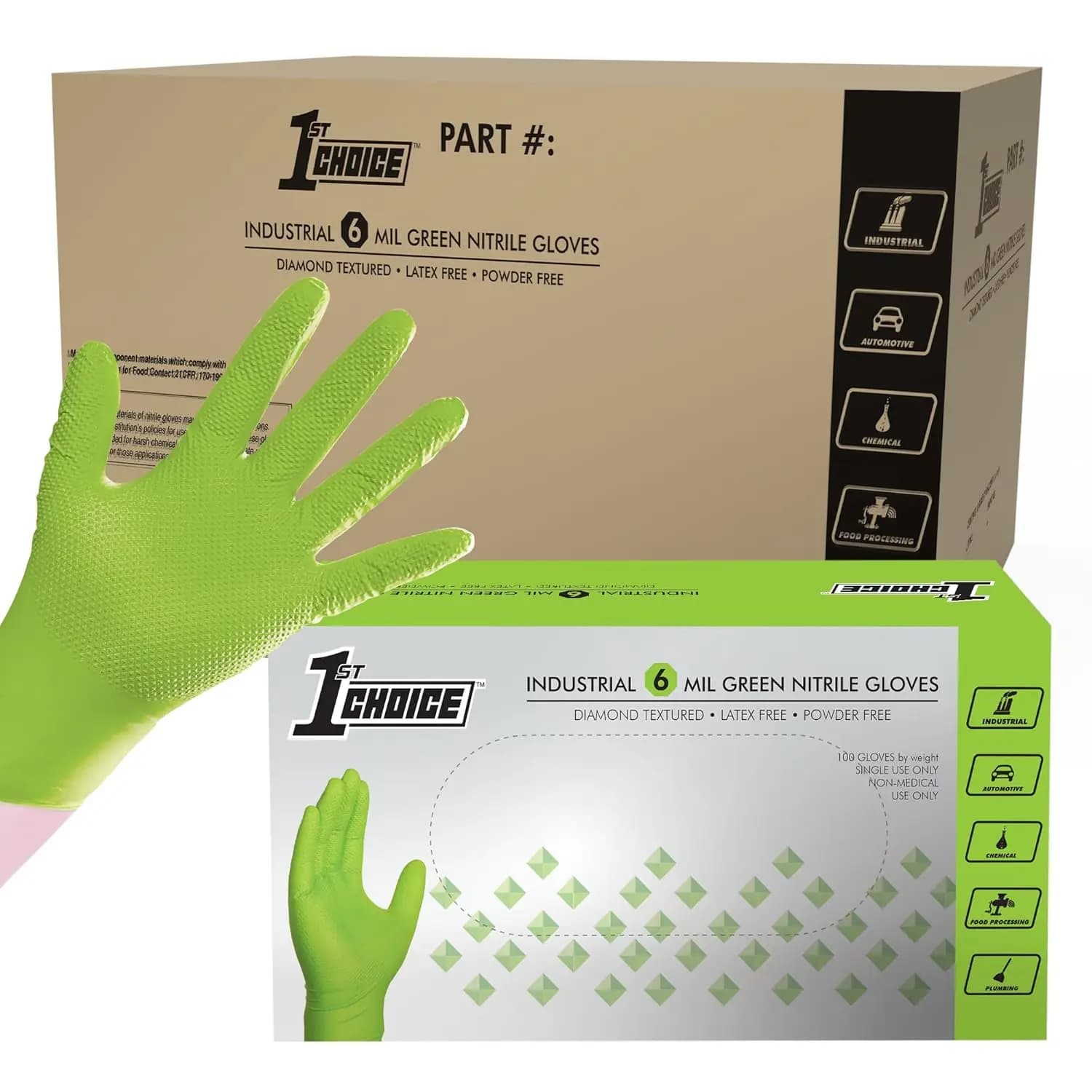 Guanti in Nitrile 6 Mil Monouso Senza Lattice con Presa a Diamante, Guanti da Meccanico per Uomo, Taglia Media, Confezione da 1000