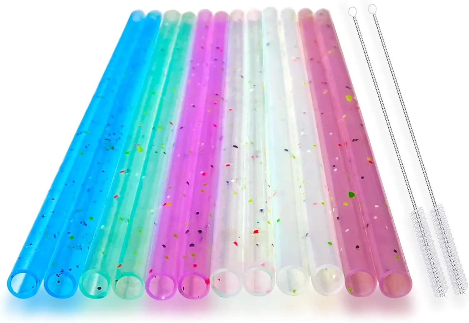 Confezione da 12 Cannucce Riutilizzabili in Silicone con 2 Spazzole per la Pulizia, 25 cm, per Bicchieri da 30oz e 20oz, Senza BPA, Ecologiche