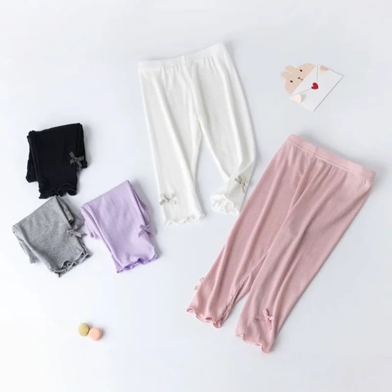 Summer Leggings 2026 for Girls 3-10 Years, Breathable Trousers with Elastic Waist Bow, Children's Clothing