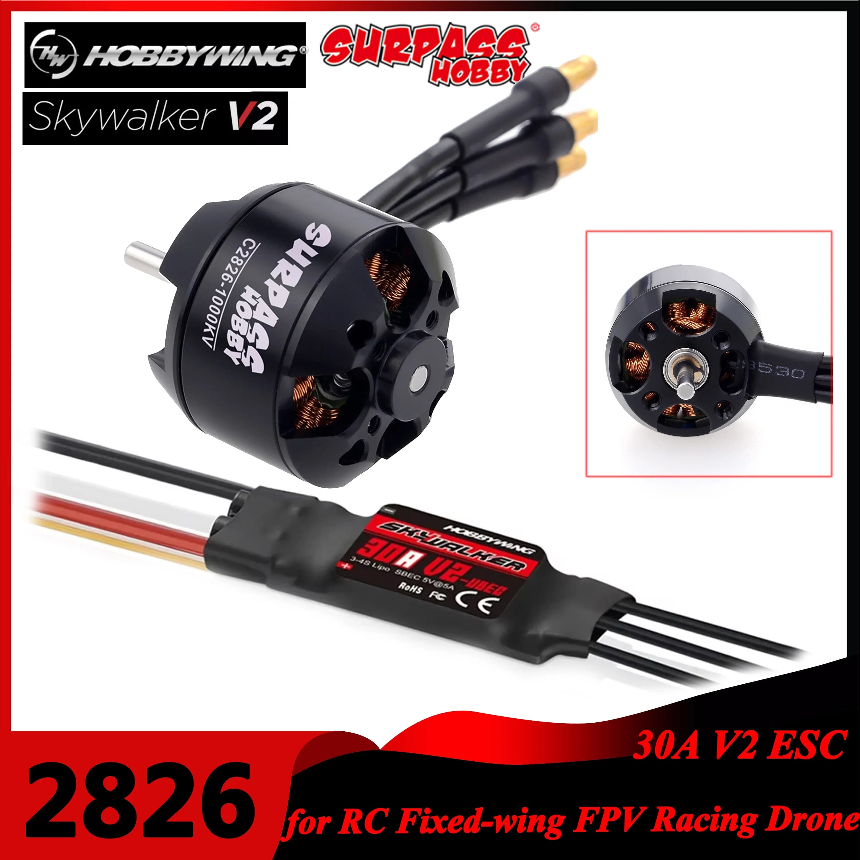 Surpass Hobby 2826 1000KV 1350KV 1900KV Brushless Motor and Hobbywing 30A V2 ESC for RC Air Fixed Ala FPV Racing Drone