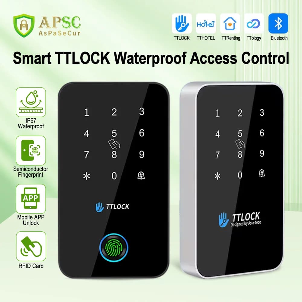 Sistema di Controllo Accessi Impermeabile APSC TTLOCK con App Intelligente, Tastiera con Password/Impronta Digitale, Lettore di Carte NFC Bluetooth 13.56Mhz, Serratura per Porta