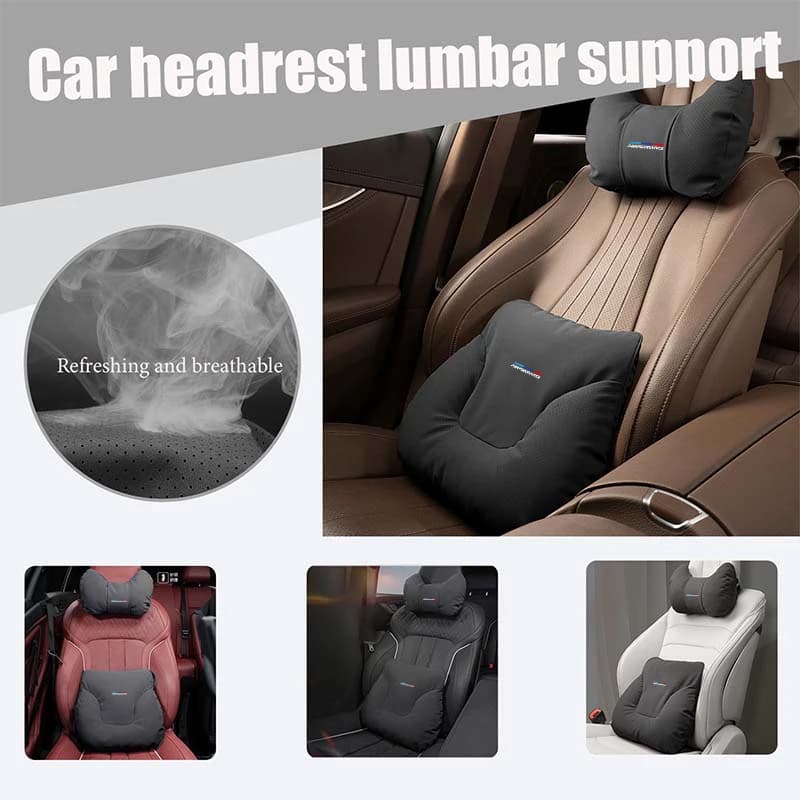 For BMW Leather Car Seat Headrest Neck Pillow Lumbar Support Mat X1 X3 X4 X5 X7 G20 G38 F20 F39 F48 E46 E60 E36 E39