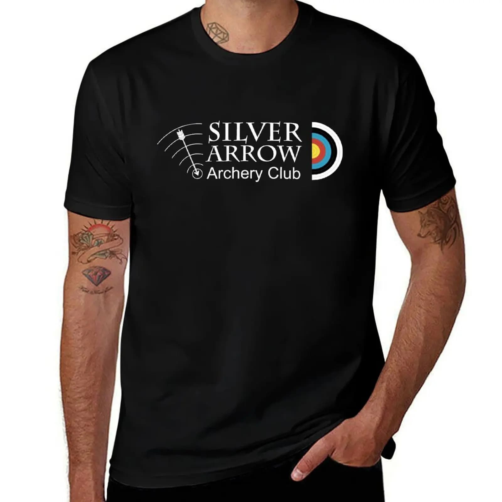 Silver Arrow Archery White Club Logo and Target T-Shirt All Weather Casual Short Sleeve T-Shirt
