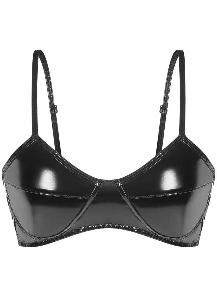S-3XL Wet Look PVC Bikini Tops Shiny PU Leather Crop Tops Bustier Cropped Tights Sexy Pole Dance Camis Croptop Lingerie Clubwear
