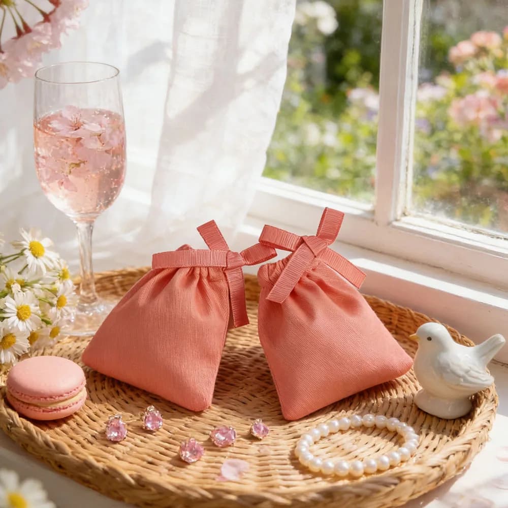 20 Red Cotton Bags with Ribbon, Small Bags for Necklaces and Earrings, Gift Pack for Wedding, Ribbon Bag Red Watermelon