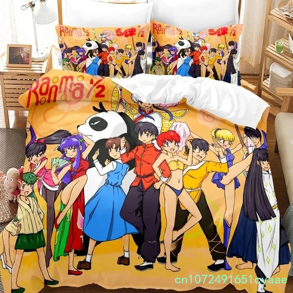 Ranma 1/2 Bedding Set Single Twin Full Queen King Size Bed Set Adult Boys Bedroom Duvetcover Sets 3D Print Anime Bed Sheet Set