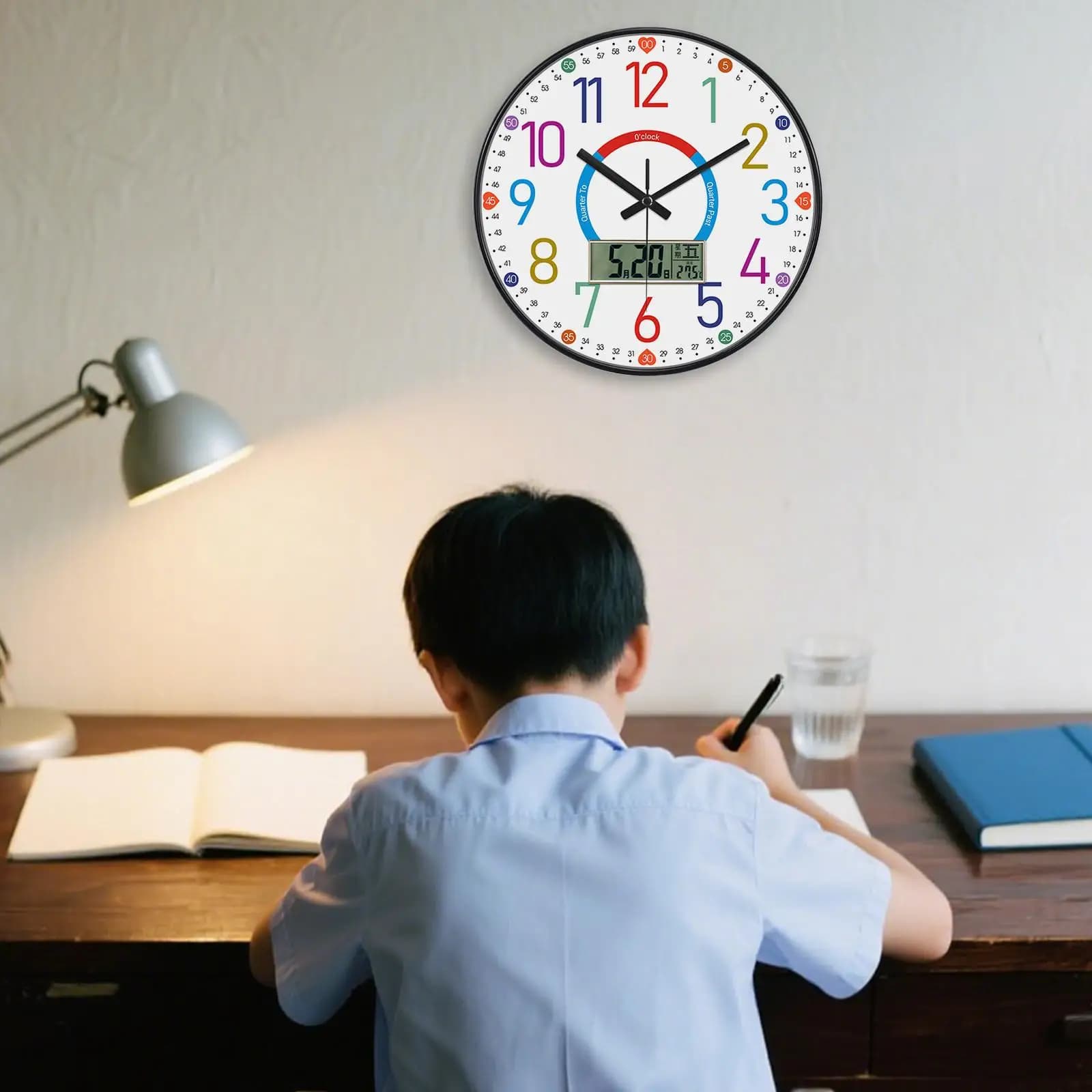 Orologio da parete educativo silenzioso, senza ticchettio, 12 pollici, orologio didattico luminoso per la cameretta dei bambini, decorazione elegante per la casa e la scuola