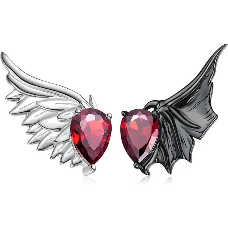 [HS]Y2K 1Pair Red Zircon Earrings For Women Gothic Punk Wing Feather Angel Devil Ear Studs Jewelry Gift