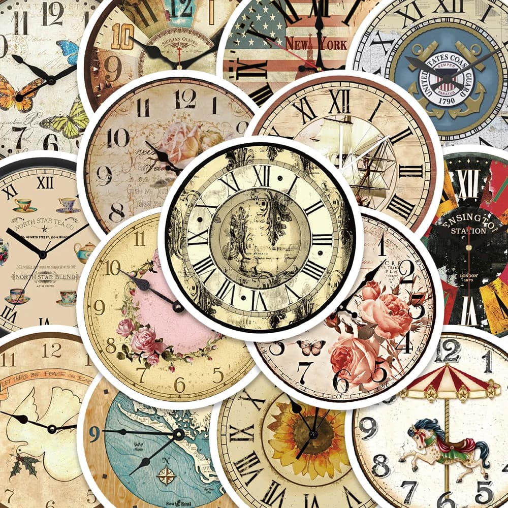 50 adesivi per orologio vintage in cartone animato, decalcomania per orologio nostalgico, notebook fai da te, laptop, valigia, cancelleria, adesivi per casco per studenti