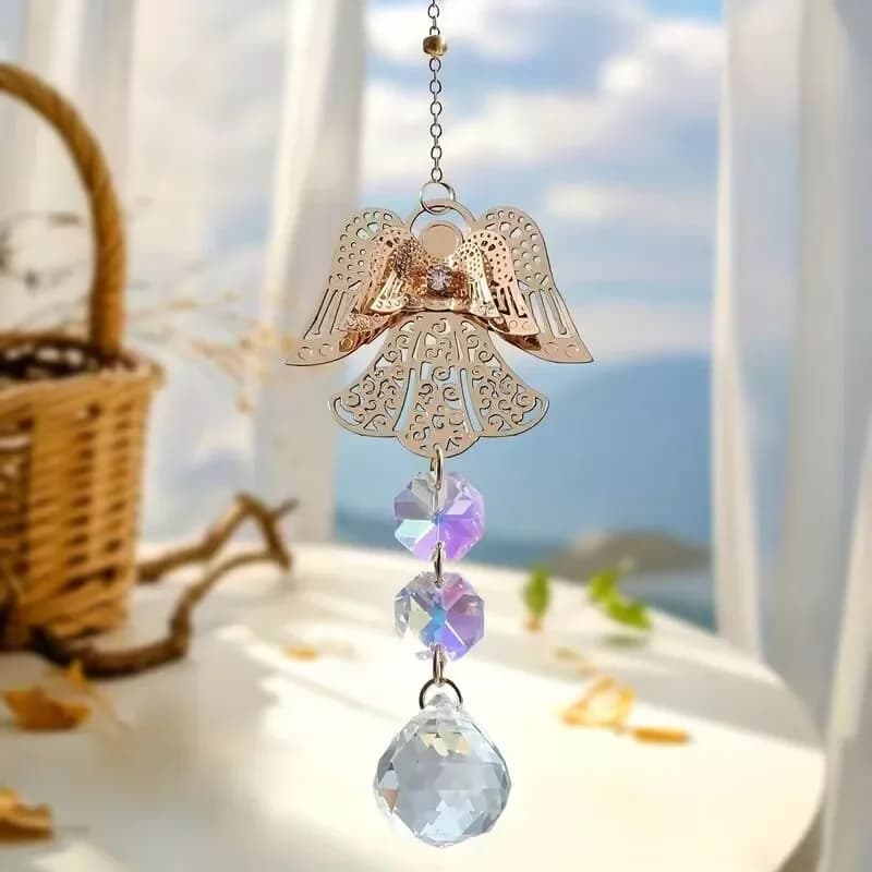 1 Pezzo Pendente per Auto Fatto a Mano con Sfera di Cristallo a Forma di Angelo, Prisma Arcobaleno, Acchiappasole, Ornamento da Appendere per Decorazioni Casa e Giardino, Regalo