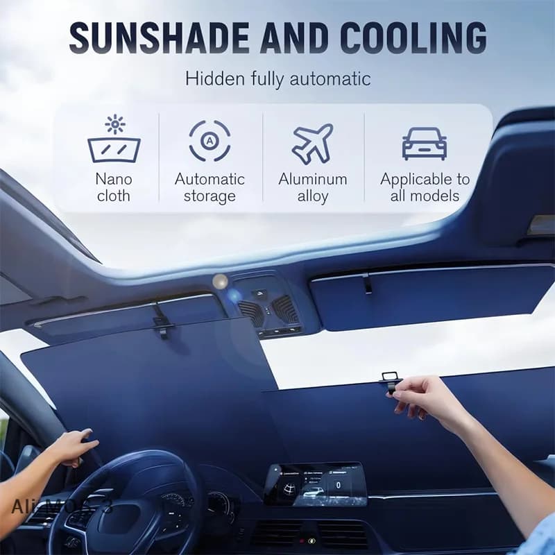 【P】 1 paio di parasole per auto retrattile automatico in tessuto Oxford parasole per parabrezza anteriore per auto parasole per auto accessori per esterni