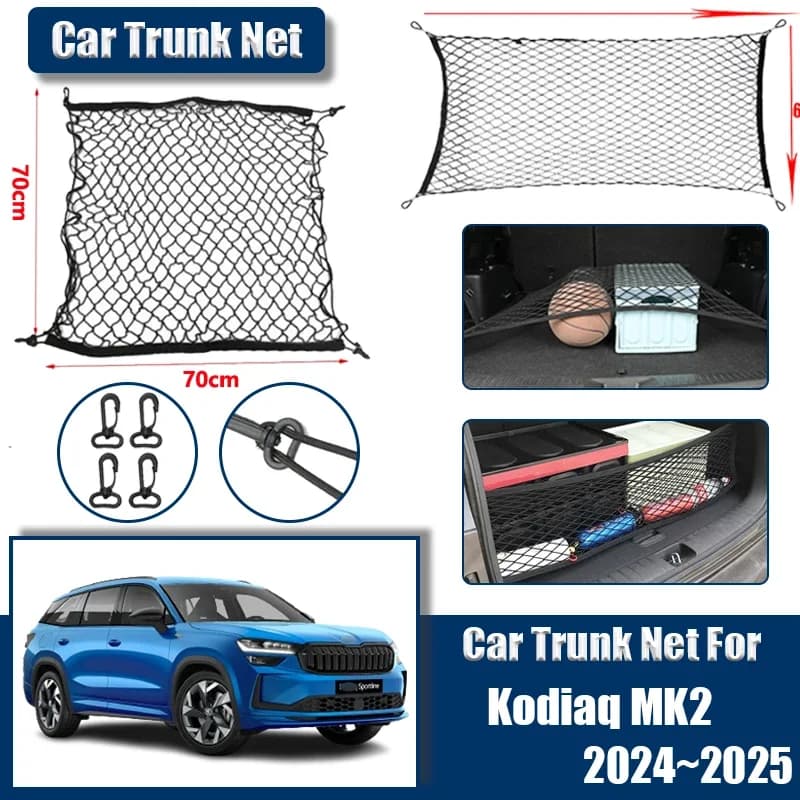 Bagagli Per Skoda Kodiaq 2024 2025 Accessori MK2 Bagagliaio di Un'auto Tronco Cargo Reti Nylon Elastico di Stoccaggio Organizzatore Auto parti interne