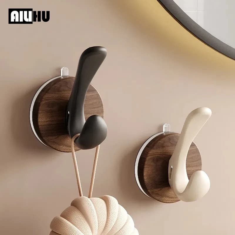 Materiale in legno Gancio a ventosa Porta Gancio posteriore Bagno Forte carico senza cuciture Gancio Decorazione della casa