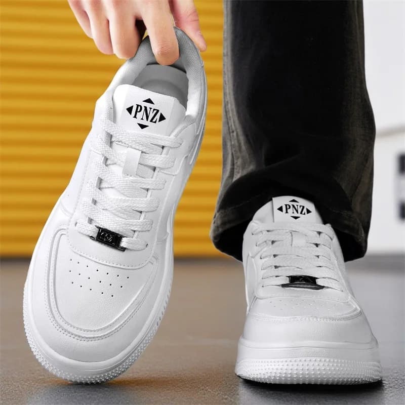 Men's Sneakers Comfortable Fashion Casual Skate Shoes Breathable Leather Upper Elevated Flat EVA Sole