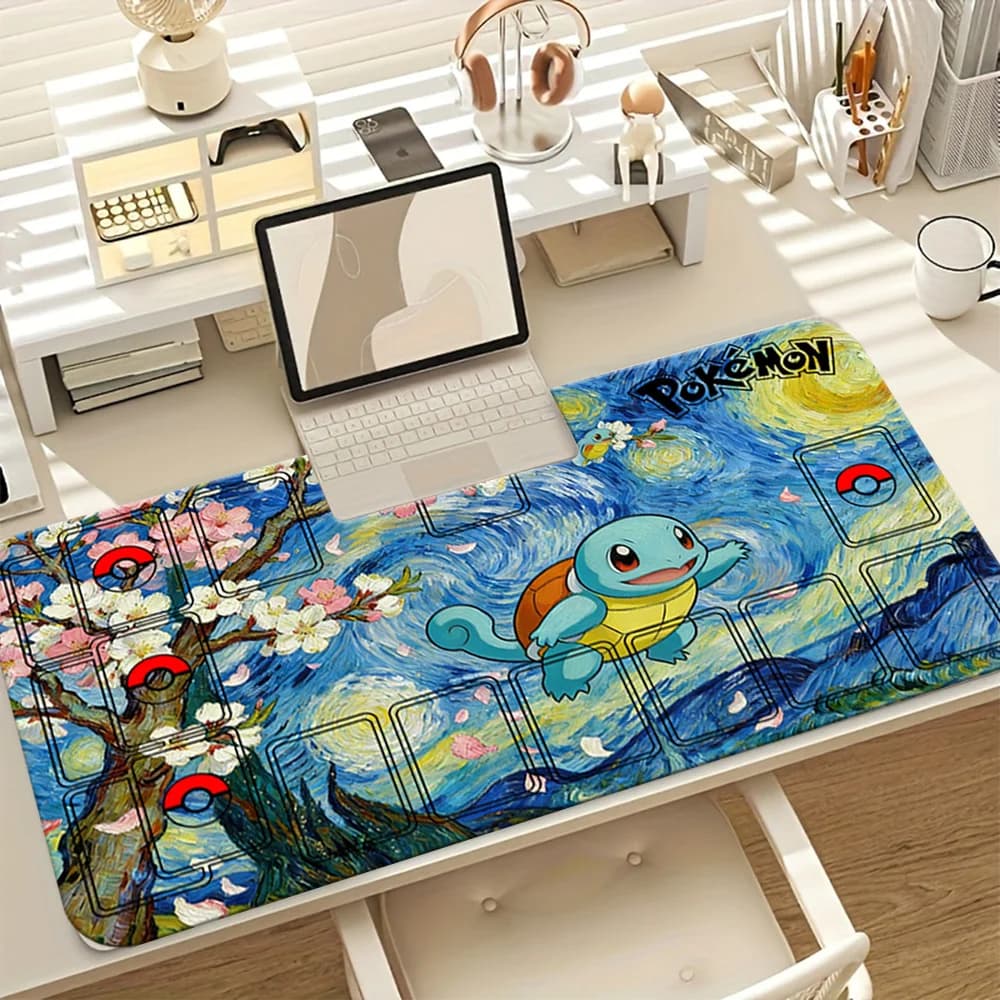 Tappetino da gioco Pokemon Squirtle Starry Night Art TCG, tappetino per mouse da gaming con zone, tappetino da scrivania