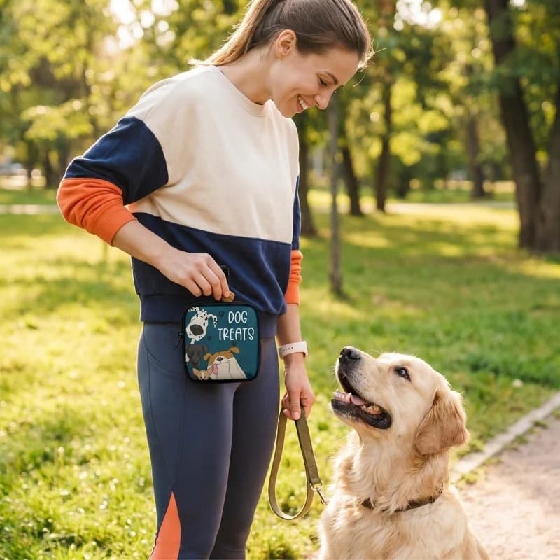 Borsa Portatile per Snack per Cani con Stampa Cartoon Virale, Finestra Trasparente, Impermeabile, da Indossare in Vita con Clip Elastica BHL1311-FRO