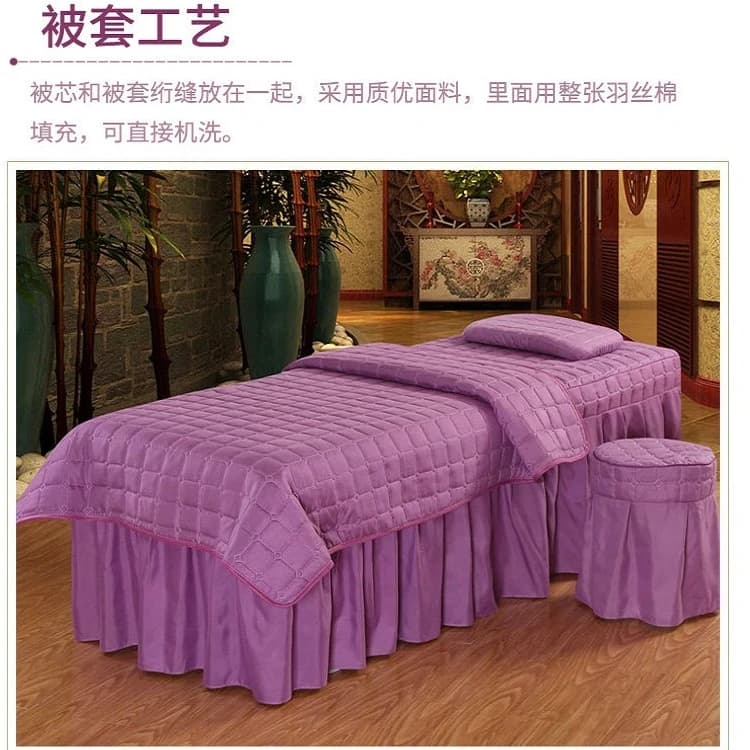 4 pezzi Plaid Salone di bellezza Set biancheria da letto Massaggio Spa Relax Lenzuola Gonna da letto Stoolcover Federa Piumino Set copripiumino estivo