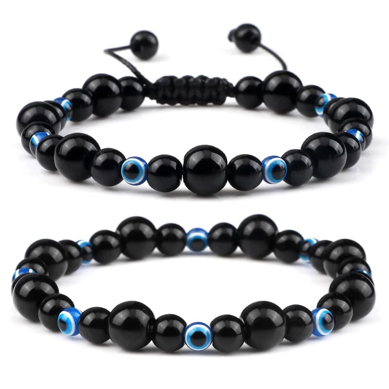 Lucky Blue Evil Eye Beads bracciali per uomo donna 8mm pietra naturale onice Beads bracciali fatti a mano coppia Yoga gioielli da polso regalo