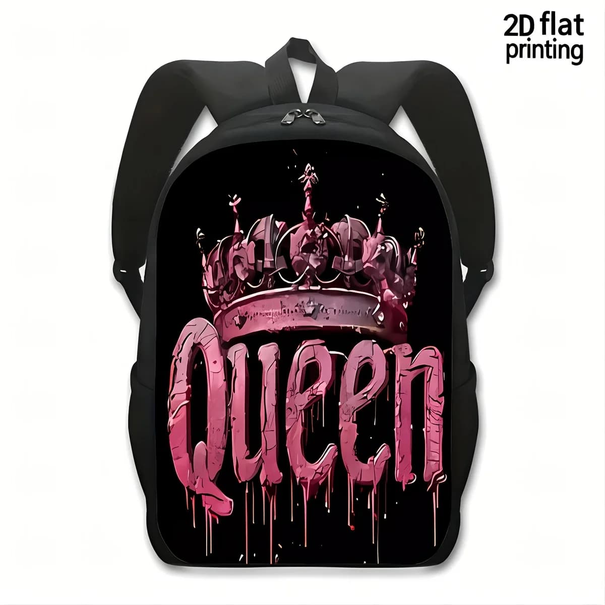 A casual backpack with high quality print depicting a queen, for teenagers. This lightweight and durable bag is perfect