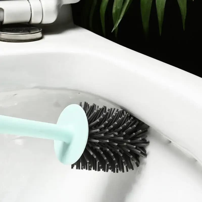 Silicone Toilet Brush Soft TPR Bristle Wall Mounted Punch-Free Easy Install Bathroom Deep Cleaning Accessory