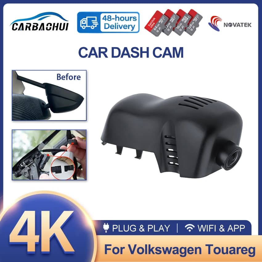 Plug and play 4K 2160P Dash Cam Car DVR Camera 2 Lens Recorder Wifi Night Vision for VW Touareg 2012-2018, For Volkswagen