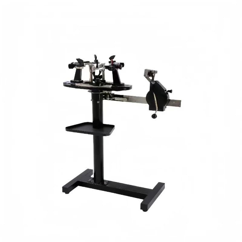 Hand crank machine for vertical tensioning of wire, tensioning machine and wrapping of badminton and double-use tennis racks.
