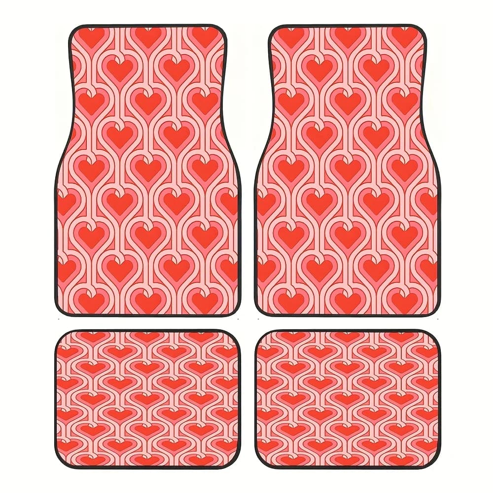 4pcs Heart Pattern Car Floor Mats Set, Romantic Valentine's Day Edition For Sedans, Trucks, SUVs, Car Interior Upgrade, Stylish