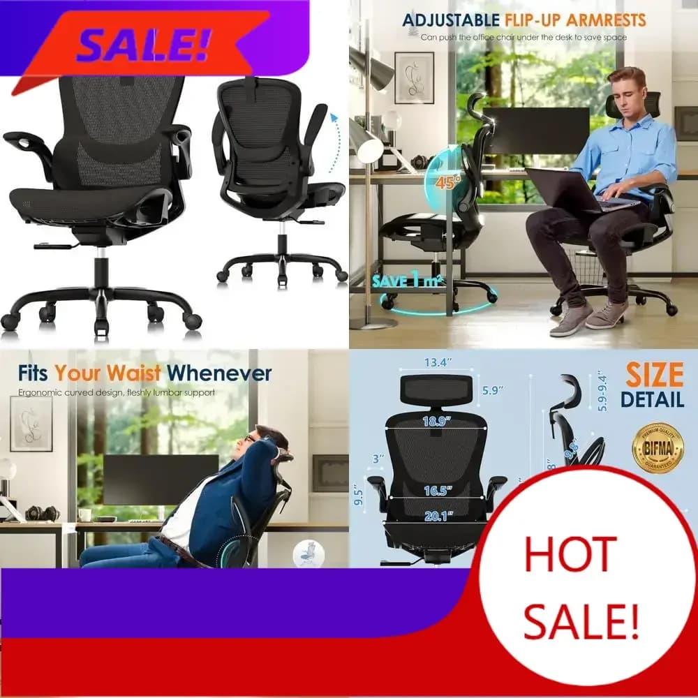 Sedia da ufficio ergonomica personalizzabile in rete: sedia regolabile per casa e ufficio con braccioli pieghevoli, poggiatesta 2D, cuscino morbido