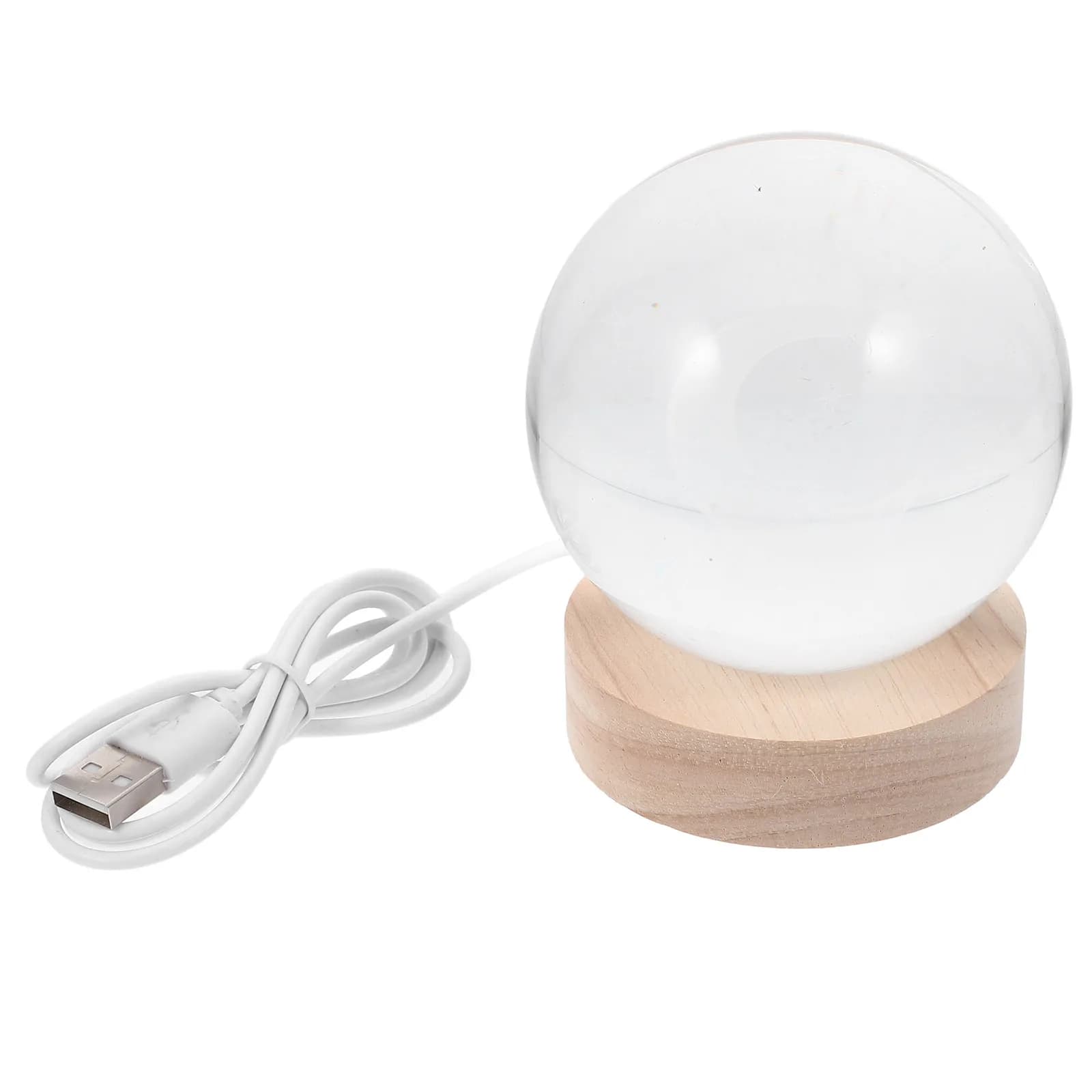 3D Engraved Crystal Moon Night Light Ball with Wooden Base USB Powered LED Color Changing Lamp for Bedroom Living Room Desk
