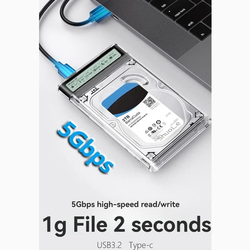 Custodia per disco rigido da 2,5 pollici Custodia per disco rigido SATA a USB3.2 per disco SSD Custodia per HDD tipo C da 5 Gbps Custodia per HDD esterna HD