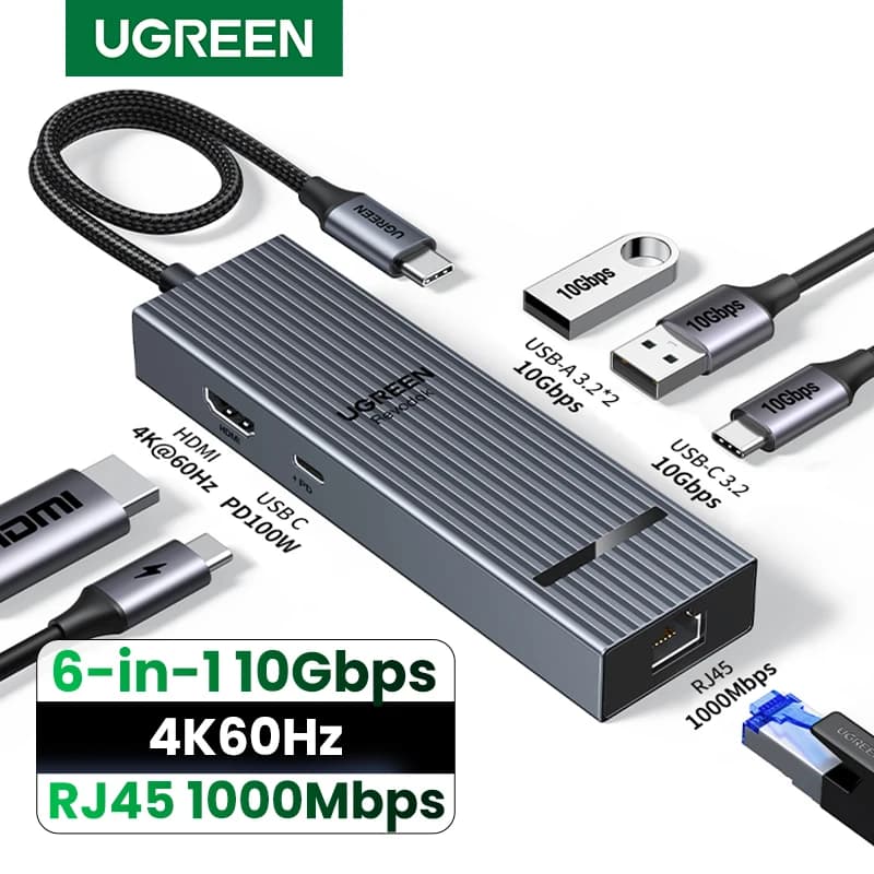 UGREEN Dual HDMI USB HUB Adapter HDMI 8K Splitter 10 in 1 with RJ45 USB 3.0 PD 100W dock for MacBook Pro Air M2 M1 USB C HUB